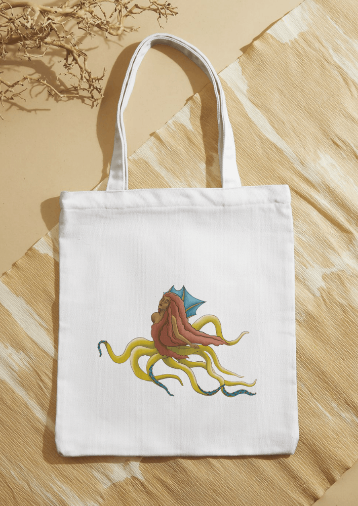illustratie van octopus vrouw gedrukt op tas